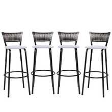 Set Of 4 High Stools With Black Frame And Gradient Wicker Backrest - Ideal For Counters, Islands, Worktops, Gourmet Areas, Bars, American Kitchens, And Pools - 白色座椅 - 查看 7