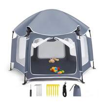 (Gris) Parque infantil para bebés y niños pequeños, parque de juegos plegable y automático, parque de juegos portátil para interiores y exteriores, parque de juegos de 420D de peso ligero para interiores y exteriores - Gris - Ver 7