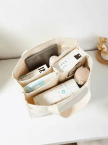 Large Capacity Multi-Pocket Shoulder Bag With Compartments, Versatile Handbag With Handles, Beige, Large School Tote Bag, Multiple Compartments, Perfect For Beach, School, Work & Daily Use - 米色 - 查看 4