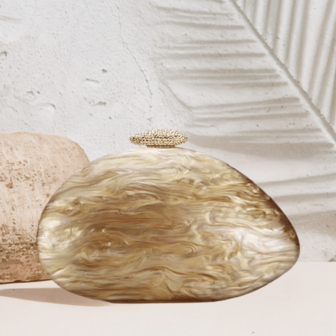 Women Acrylic Evening Clutch - Elegant Marble-Pattern Handbag For A Prom, Party, Wedding & Date