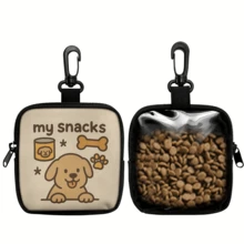 1pc Cute Dog Print Dog Treat Bag With Hook And Zipper, Dog Training Pouch, Portable Dog Snack Bag - Multicolor - View 2