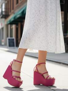 Women Heeled Sandals - 玫紅色 - 查看 3