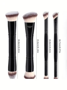 4pcs Professional Dual-Ended Makeup Brush Set - Angled & Tapered Foundation Brush, Contour Brush, Blush Brush, Powder Brush, Eyeshadow Brush, Concealer Brush, Highlighter Brush, Blending Brush. Soft Fiber Brushes, Portable For Travel, Great Gift For Women And Girls.