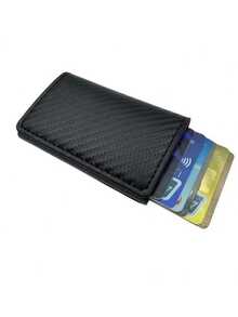 Men's Anti-Theft Magnetic Carbon Fiber RFID Aluminum Alloy Card Holder, Metal Pop-Up Credit Card Holder 8 Card Slots, Simple Design RFID Wallet, Suitable For Commuting, Business And Leisure Occasions, Minimalist Style - 黑色 - 查看 5