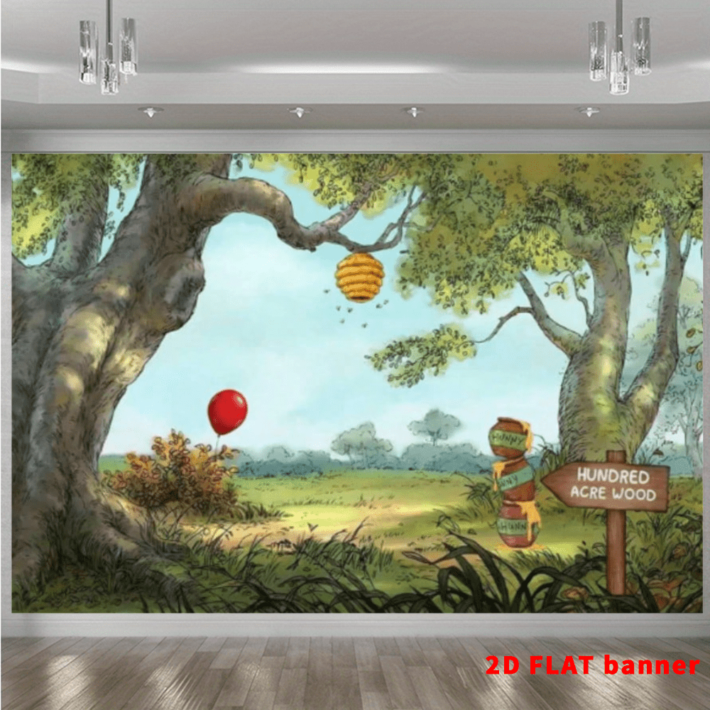 1. 卡通春日森林派对背景，饰以蜂蜜罐和红色气球，适用于生日派对、客厅、卧室和摄影棚现场舞台搭建