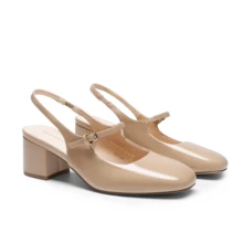 Women's Mary Jane Low Chunky Heels Slingback Closed Square Toe Dress Shoes Elegant Wedding Party Work Office Pumps Shoes - Màu be - Xem 9