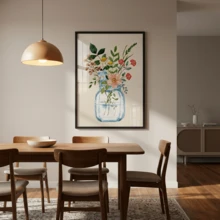1件现代墙面艺术画，优雅花束，极简插画，植物装饰，适用于客厅、浴室、卧室 - 彩色 - 查看 8