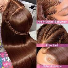 Uveous Chocolate Brown Lace Front Wigs Human Hair Pre Plucked 13x4 Straight Lace Front Wigs Human Hair 200% Density Colored #4 Light Brown Wig HD Lace Frontal Wigs For Women - S4 - 查看 7