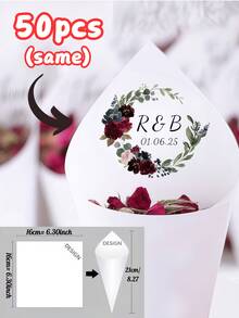 1/10/30/50/100pcs Customizable Confetti Cone Template - Printable Wedding Toss Cones For Rice, Petals, Confetti, DIY Wedding Recessional Decor, Valentine's Day Gift, Wedding Gift, Wedding Accessories, Bridesmaid Gift, Christmas Gift, Christmas Decor, Thanksgiving Gift, New Year Gift, Party Decor ,Forever Love, Personalized Wedding Favors - Multicolor - View 10