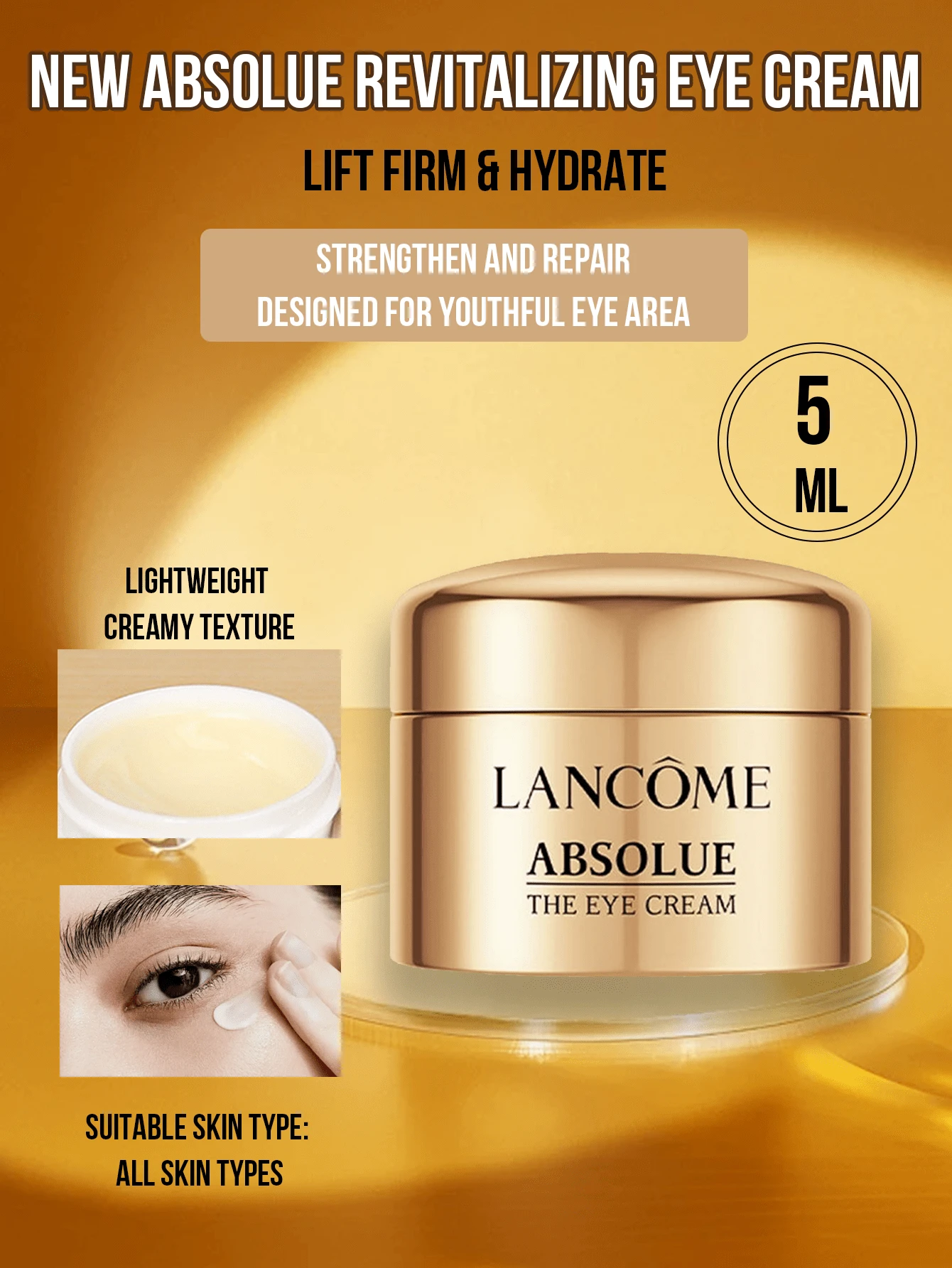 Lancôme Kem dưỡng mắt Lancome New Absolue, 20/5/3/1ml, nâng cơ và làm săn chắc, làm sáng da, dưỡng ẩm vùng mắt, chống nếp nhăn, làm mờ quầng thâm, tăng cường và phục hồi da, các thành phần đa tác dụng giúp vùng mắt căng mọng và săn chắc, rạng rỡ trẻ trung, phù hợp với mọi loại da, học sinh, nhân viên văn phòng, đi làm hàng ngày, ở nhà và khi đi du lịch, món quà lý tưởng cho bạn bè và gia đình, nhỏ gọn và dễ mang theo, sản phẩm chăm sóc mắt thiết yếu hàng ngày. - Kem dưỡng mắt Lancôme Absolue - Xem 1