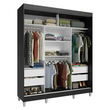 Ropero Madesa Reno 3 Puertas Corredizas Con Espejo y Pies NM - Negro y Marrón - Ver 9