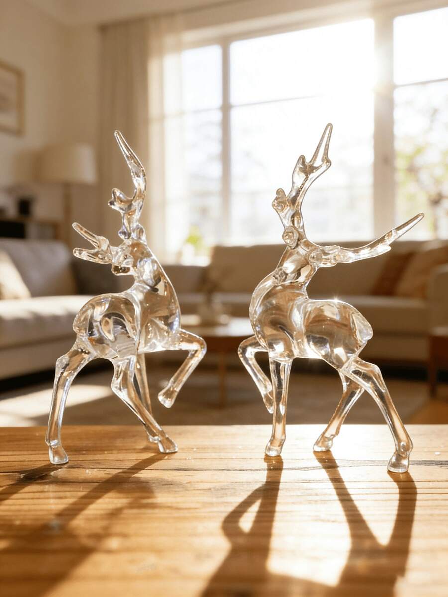 1/2件透明亚克力鹿摆件套装，现代简约动物雕塑，北欧风格艺术装饰，优雅水晶质感，家居装饰，桌面摆件，客厅/卧室/办公室展示，树脂纹理，精美，家居装饰爱好者的礼物