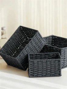 Handmade Woven Storage Baskets, Bathroom Vanity Organizer Racks, Kitchen Snack & Candy Racks, Office/Study Bookcases, Stationery & Medicine Boxes, Toy Storage Baskets, Vanity Makeup & Skincare Organizer Racks, Home Decor Baskets, Gift Baskets, Cosmetic Storage Baskets, Living Room Storage Baskets - Black - View 2