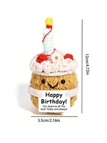 1件钩针编织的黄色蛋糕，生日快乐礼物，励志腰部编织蛋糕摆件，独特的小巧创意趣味装饰礼物，适合女性和男性，她的姐妹，母亲，父亲，女孩和男孩。 - 彩色 - 查看 2