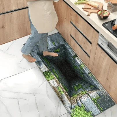 1 Stück Heimdekoration, Teppich mit Fangmuster-Muster, Kunstwoll-Matte - hochabsorbierend, leicht zu reinigen, geeignet für Heimdekoration, Bauernhaus, Eingangsbereich, Innenbereich, Raum, Küche, Esszimmer, kleines Büro/Homeoffice, Spüle, Waschküche, Teppich, Küchenmatte, rutschfeste Matte