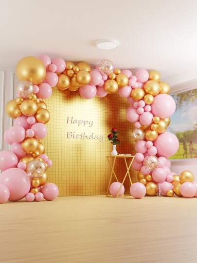 Light Pink And Gold Balloon Arch Kit, 212Pcs Pink Metallic Gold Latex Balloon Garland Kit, 18 12 10 5 Inch Different Size Balloons For Birthday Galentine's Day Valentine's Day Wedding Anniversary Bridal Shower Gender Reveal Princess Party Bachelorette Party Decorations