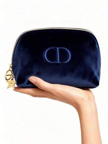 Christian Dior Navy Blue Velvet Cosmetic Bag, Women's Makeup Bag, Zipper Closure - Navy Blue - View 3