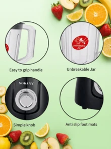 Máy ép trái cây SOKANY 185 là máy xay sinh tố và chế biến thực phẩm đa năng với công suất cao 500W và dung tích lớn 1500ml, phù hợp cho 3-5 người. Máy được trang bị máy xay cà phê/gia vị tích hợp và lưỡi dao bằng thép không gỉ, có thể dùng để xay thịt, ép nước rau củ quả, xay đậu, v.v. - Phích cắm loại C của EU (220-240V) - Xem 5