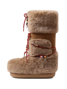 Women's Faux Fur Boots Fuzzy Fluffy Furry Snow Boots Round Toe With Lace-Up Design Cute Warm Suitable For Christmas Halloween And Winter - 駝色a - 查看 7