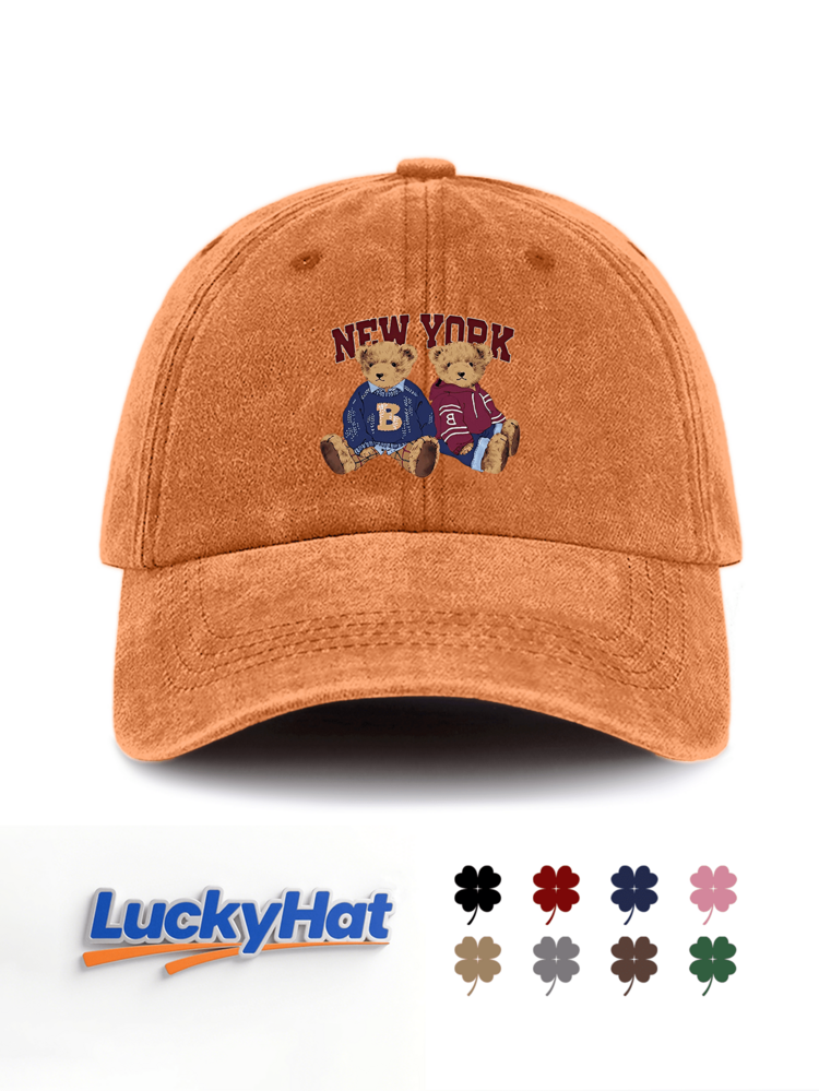 1 pieza Gorra de béisbol con estampado de oso de Nueva York, lavada, unisex, estilo clásico y casual, vintage, con sudadera suave, ajustable, ligera y versátil, gorra de papá retro, adecuada para deportes al aire libre, uso diario, fiestas, vacaciones, playa y talla grande, un regalo ideal para familiares y amigos - multicolor - Añade 23
