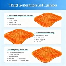 Orange Double-Layer Thick Gel Seat Cushion, Column-Shaped Breathable Anti-Slip Cover, Pressure Dispersion Design, Suitable For Office And Car Wheelchair Elastic Furniture Protection Cover - Orange - View 3