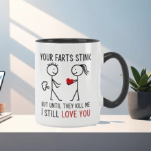 [Your Stinks Love Cup] 11oz Ceramic Double-Sided "Your Stinks" Love Cup - Reusable Beverage Container, Perfect Anniversary And Valentine's Day Gift - Multicolor - View 6