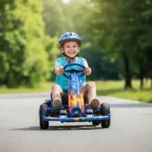 Electric Go Kart For Kids, Adjustable Ride-On Toy With Fire-Colored Lights - Fire - View 8