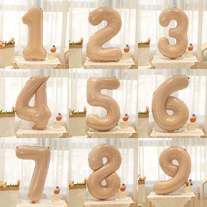 1个40英寸简约焦糖色数字气球，生日派对装饰数字铝箔气球，周年纪念装饰用品，派对装饰，氛围装饰用品，适用于生日装饰、派对用品、数字气球，适用于生日、婚礼、派对装饰、生日装饰用品、数字主题