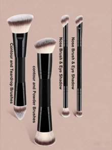 4pcs Professional Dual-Ended Makeup Brush Set - Angled & Tapered Foundation Brush, Contour Brush, Blush Brush, Powder Brush, Eyeshadow Brush, Concealer Brush, Highlighter Brush, Blending Brush. Soft Fiber Brushes, Portable For Travel, Great Gift For Women And Girls.