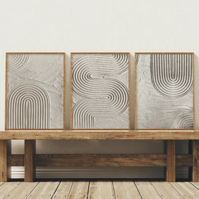 3幅现代抽象帆布画套装 - 优雅的白色和灰色墙面装饰，大地色系，中性配色方案，禅意艺术，几何线条，农舍风格，禅意花园风格，带框或不带框可选，房间装饰，家居装饰，大学宿舍公寓装饰，酒店，家庭，客厅，卧室，浴室和办公室墙面装饰礼品
