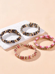 1条时尚奢华合金手链，适合女士佩戴，情侣手链，日常搭配，情人节、母亲节礼物、生日珠宝礼物 - 款式 1 - 查看 3