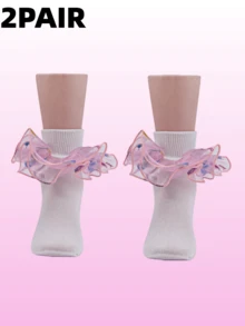 2 pares de meias de balé com babados estilo princesa para bebês/crianças pequenas - Multicolorido - Ver 2