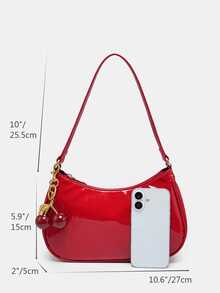 New Fashion Classic Versatile PU Waterproof Fabric M Letter Pattern Shoulder Bag, Printed Design Metal Chain Decoration Design French Baguette Bag, Women's Shoulder Bag Suitable For Shopping. Commuting, Travel Use - 紅色 - 查看 7