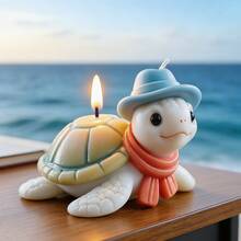 可爱戴绅士帽的乌龟硅胶蜡烛模具，DIY戴围巾乌龟蜡烛模具，适用于树脂、石膏、粘土、混凝土、水泥工艺品、礼品和家居装饰 - 白色 - 查看 3