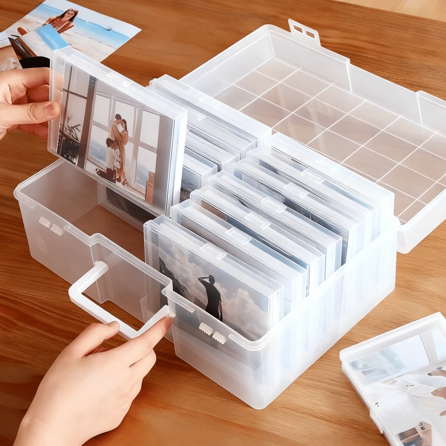 Photo Storage Box 4x6 Photo Case, 14 Inner Photo Keeper, Clear Photo Boxes Storage With 1 Sheet Label Sticker, Plastic Craft Storage Box With Lids For Cards Pictures Stamps Office Supplies - Clear - View 1