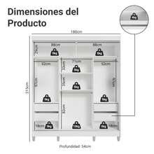 Ropero Madesa Reno 3 Puertas Corredizas Con Espejo y Pies B2 - Blanco y Marrón - Ver 3