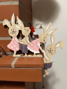 1pc Wooden Easter Decorative Plaque, Party Wreath Decor, Perfect Holiday Gift, Home Decor, Easter Painted Rabbit Wooden Craft Home Decoration Wall Hanging, Easter Bunny Party Tabletop Decor, Decorative Sign And Plaque, Spring Decor, Easter Decoration - Multicolor - View 4