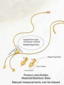 Bộ trang sức lãng mạn bằng thép không gỉ gồm dây chuyền và bông tai, mặt dây chuyền hình trái tim, thích hợp cho phụ nữ đeo đi dự tiệc hoặc du lịch. - Vàng - Xem 2