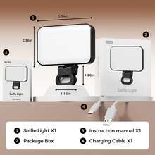 1PC LED Fill Light, Three Colour Temperatures (Cool, Neutral, Warm), Ten Brightness Levels, 60 High-Brightness Eye-Protection LEDs. Meets Diverse Ambient Lighting Requirements. Adjustable 360° Horizontally And 90° Vertically. Suitable For Video Conferencing, Selfies, And Live Streaming In Various Settings. (Includes Built-In 800mAh Rechargeable Lithium Battery) - LED Fill Light - View 7