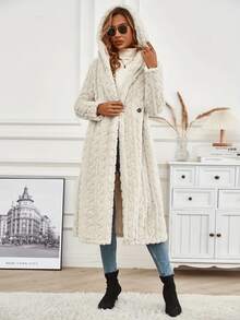 Women's Fabric Long Sleeve Regular Collar Warm Lined Casual Trench Coat - 米色(材質升級款) - 查看 4
