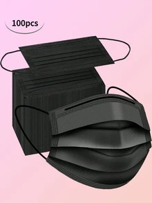 [50 Pieces ] Black And Pink Disposable Masks, 3-Layer Adult Masks, Elastic Earring Masks, Suitable For Home, Office, School, Outdoor, Disposable Ear Rack, Home, Travel, Office, School, Work, Outdoor - Black - View 13