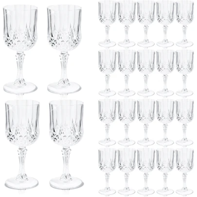 7 Oz Plastic Wine Drinking Glasses Vintage Reusable Champagne Glassware For Wedding Reception Grand Event Party 12 Pcs 24 Pcs 48 Pcs