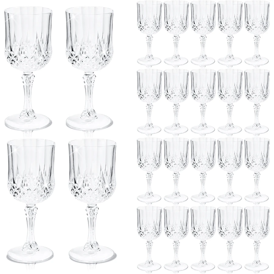 7 Oz Plastic Wine Drinking Glasses Vintage Reusable Champagne Glassware For Wedding Reception Grand Event Party 12 Pcs 24 Pcs 48 Pcs - 48 Pcs Transparent - 查看 1