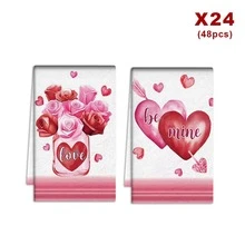 2/4/48条装情人节厨房毛巾，浪漫心形玫瑰图案涤纶洗碗布，吸水性强，柔软耐用，适合日常厨房清洁，营造情人节氛围，实用又美观的家居用品，情人节及婚礼装饰，多用途清洁毛巾 - 彩色 - 查看 17