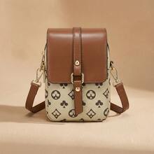 LEATVOOK New Fashion Classic Versatile PU Waterproof Fabric Shoulder Bag, Printed Design Metal Chain Decoration Design French Baguette Bag, Women's Shoulder Bag Suitable For Shopping. Commuting, Travel Use, Best Mother's Day And Valentine's Day Gifts - 香檳色 - 查看 1