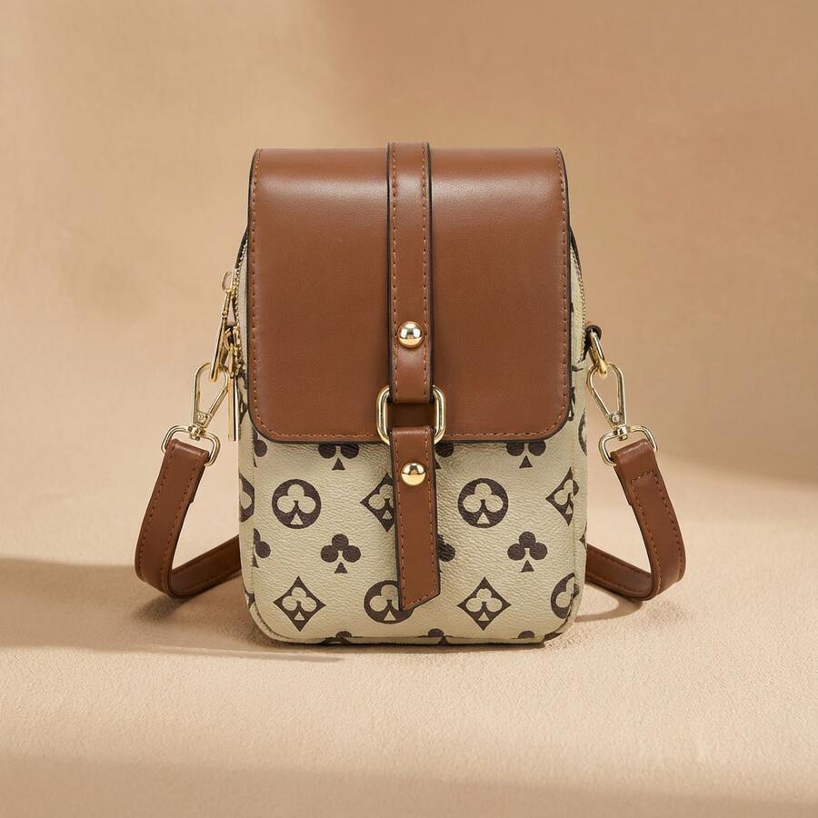 LEATVOOK New Fashion Classic Versatile PU Waterproof Fabric Shoulder Bag, Printed Design Metal Chain Decoration Design French Baguette Bag, Women's Shoulder Bag Suitable For Shopping. Commuting, Travel Use, Best Mother's Day And Valentine's Day Gifts - 香檳色 - 查看 1