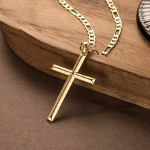 20. 22 And 24 Inch Men's And Women's Cross Necklaces, Men's Jewelry, Women's Jewelry, Golden Cross Necklaces, Bohemian Style, Casual Style, Fashionable Luxury Design Style, Street Hip-Hop Style (With Exquisite Gifts Included) - Vàng - Xem 3