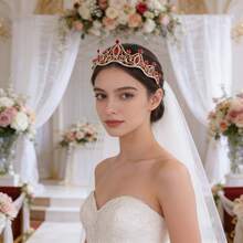 تاج شريط للرأس للبنات، شريط شعر مرصع بالكريستال والراين، إكسسوار أنيق على طراز الأميرة، إكسسوارات شعر للزفاف - الأحمر - مشاهدة 1