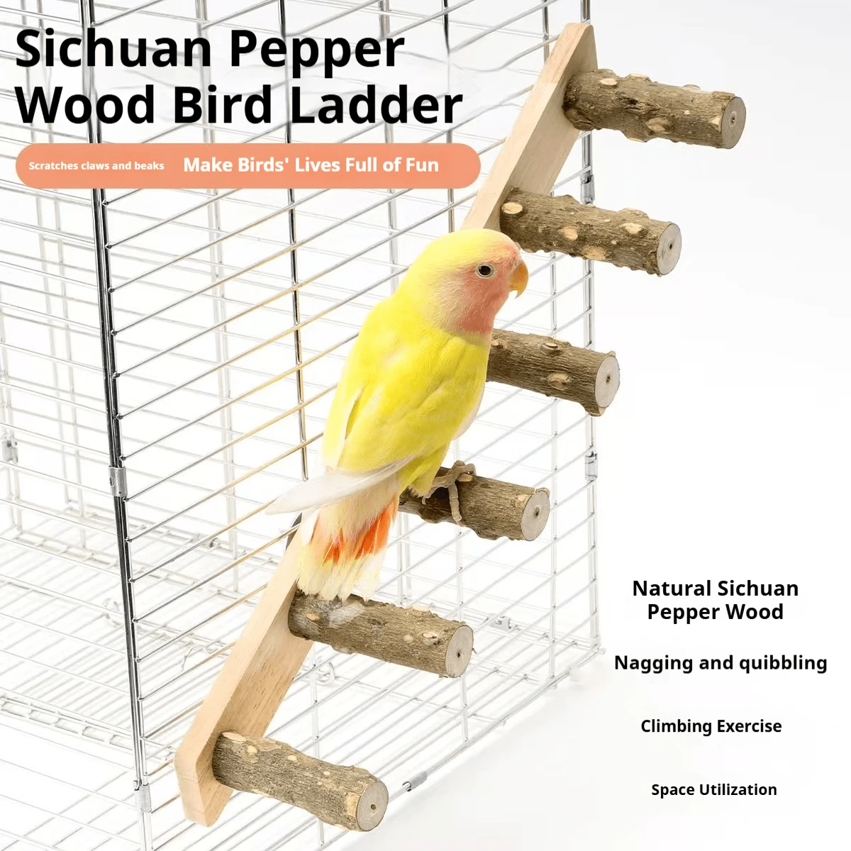 1pc Wooden Interactive Ladder Training Toy Suitable For Small Pets, Birds, Parrots, Hamsters, Climbing Ladder, Swing, Accessories - Multicolor - View 1