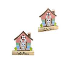 Enfeite Decorativo de Páscoa em Madeira – Trio Casinha Feliz Páscoa - Multicolorido - Visão 3